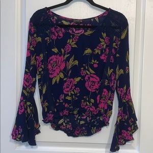 Floral EXPRESS Top - Bell Sleeves, Shoulder Detail